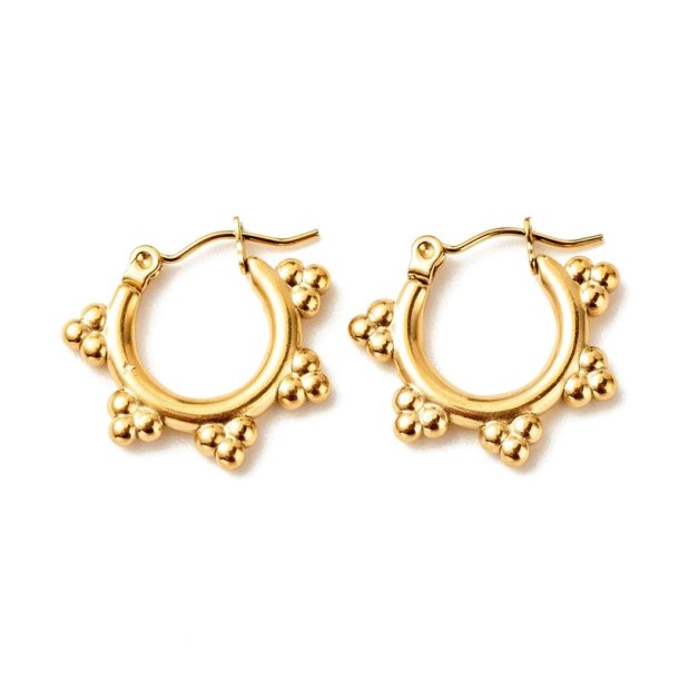 Flower hoop earrings with hinged closure, gold-plated 304 stainless steel, 21x19 mm, 1 pair