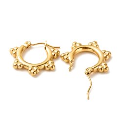 Flower hoop earrings with hinged closure, gold-plated 304 stainless steel, 21x19 mm, 1 pair