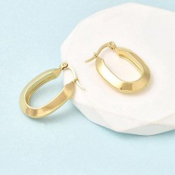 Oval hoop earrings, PVD gold-plated stainless steel, 24.5x19.5x5.5 mm, 1 pair