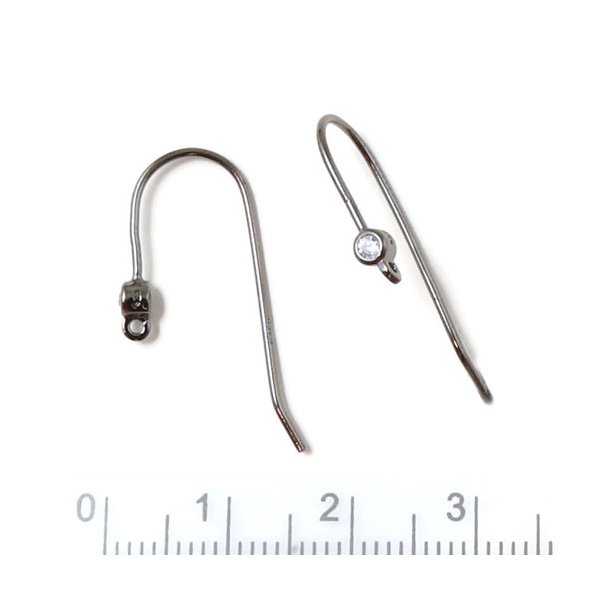 Earwires with crystal, oxidized Sterling silver, 27 mm, 2pcs