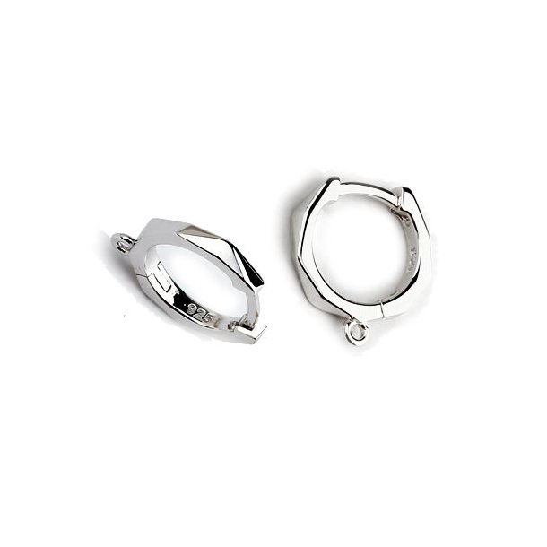 Hinged hoop with soft facets and loop, silver, 13x2 mm, 2 pcs.