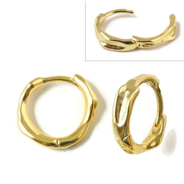 Hinged hoop with organic shape, gold-plated silver, 13x3,3 mm, 2 pcs.