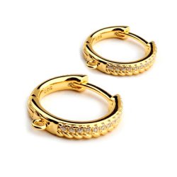 Klappbarer Ohrring, Reifen mit 24 klaren Zirkonia und &Ouml;SE, vergoldetes Silber, 14x2,8 mm, 2 Stk