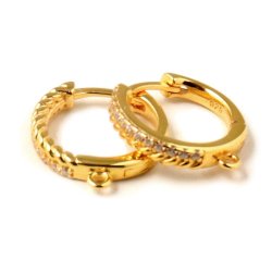 Klappbarer Ohrring, Reifen mit 24 klaren Zirkonia und &Ouml;SE, vergoldetes Silber, 14x2,8 mm, 2 Stk