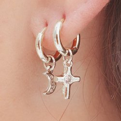 Halbmond mit &Ouml;se, Edelstahl, Anh&auml;nger mit Zirkonia, 9x5x1 mm, 2 Stk