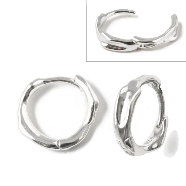 Hinged hoop with organic shape, silver, 13x3,3 mm, 2 pcs.