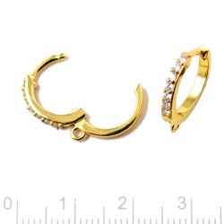 Klappbarer Ohrring, Reifen mit 7 klaren Zirkonia und SE, vergoldetes Silber, 13x2,3 mm, 2 Stk