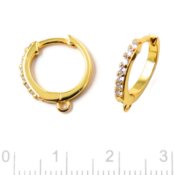 Klappbarer Ohrring, Reifen mit 7 klaren Zirkonia und SE, vergoldetes Silber, 13x2,3 mm, 2 Stk