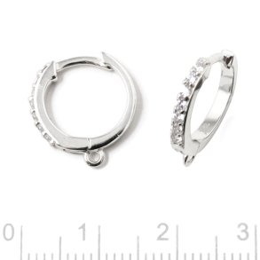 Klappbarer Ohrring, Reifen mit 7 klaren Zirkonia und SE, Silber, 13x2,3 mm, 2 Stk