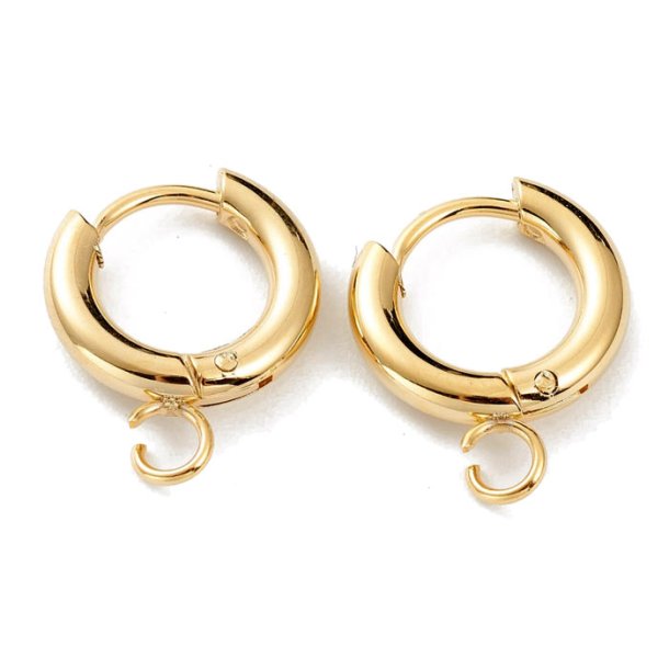 Hinged creole, round wire and eye, gold plated STEEL, 13x2,5 mm, 2 pcs
