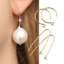 Ohrhaken, 35 mm, offen, mit Stift und Schale, rosa-vergoldetes Silberes silber, 2 Stk