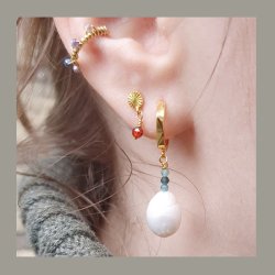 Scharnierkreole mit Facetten und se, vergoldetes Silber, 13x2 mm, 2 Stk