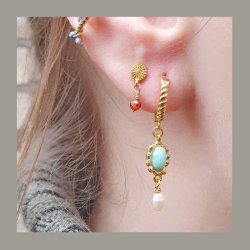 Scharnierkreole mit gedrehter Ornamentik und &Ouml;se, silber, 13x2 mm, 2 Stck