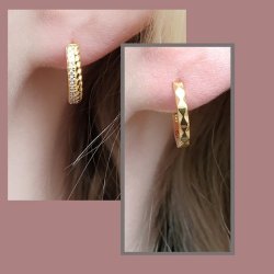 Klappbarer Ohrring, Reifen mit 24 klaren Zirkonia, vergoldetes Silber, 14x2,8 mm, 2 Stk