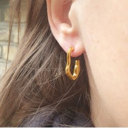 Ear studs, open uneven oval, polished, gold-plated steel, 23.5x16 mm, 2 pcs