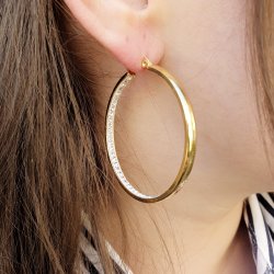 Creolen mit Klappverschluss und Kristallen, vergoldeter Stahl, 45 x 3,5 mm, 2 Stck