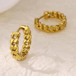 Kreol-Ohrring mit Scharnier, Cuban-Link-Kette, vergoldeter Stahl, 15�16 mm, 2 Stck