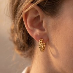 Kreol-Ohrring mit Scharnier, Cuban-Link-Kette, vergoldeter Stahl, 15�16 mm, 2 Stck