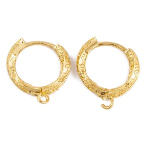 Creole with hinge, slightly twisted with ornaments, 18K gold-plated, 16x15 mm, 2 pcs