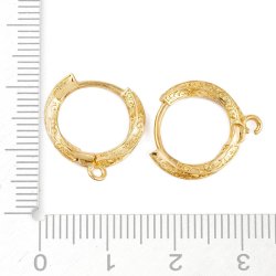 Creole with hinge, slightly twisted with ornaments, 18K gold-plated, 16x15 mm, 2 pcs