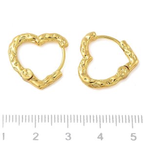 Creole with hinge, uneven heart shape, 18K gold-plated steel, 19x18.5 mm, 2 pcs