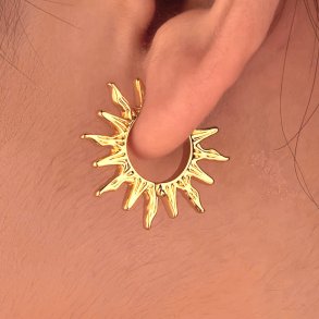 Kreole mit Scharnier, Sonne, stark vergoldetes Messing, 28x25 mm, 2 Stck