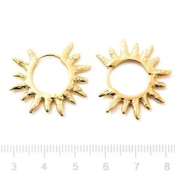 Kreole mit Scharnier, Sonne, stark vergoldetes Messing, 28x25 mm, 2 Stck