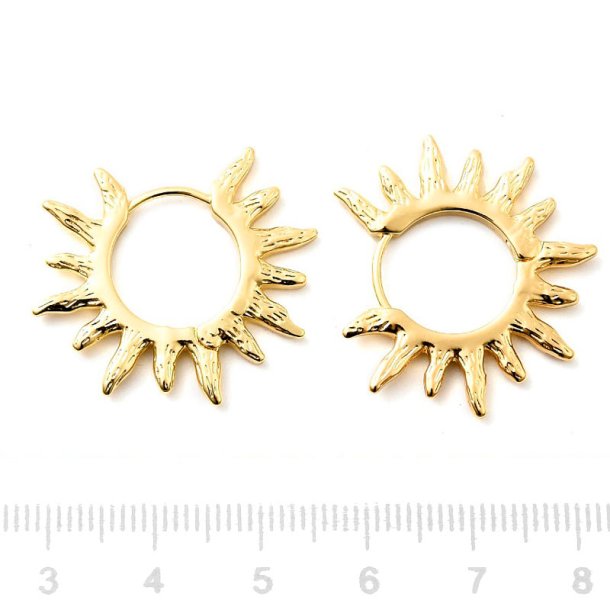 Kreol med h�ngsel, sol, st�rk forgyldt messing, 28x25 mm, 2 stk.