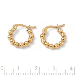 Creole with top hinge, ball chain look, gold-plated steel, 15 mm, 2 pcs
