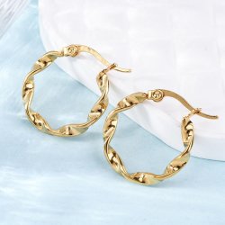 Creole with top hinge, twisted look, gold-plated steel, 21x3 mm, 2 pcs