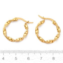 Creole with top hinge, twisted look, gold-plated steel, 21x3 mm, 2 pcs