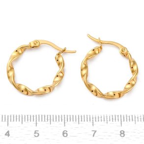 Creole with top hinge, twisted look, gold-plated steel, 21x3 mm, 2 pcs