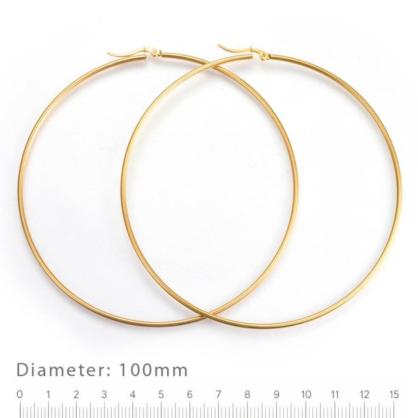 Gro�er Creole-Ohrring, Hoop, mit Klappverschluss, vergoldeter Stahl, 100x2 mm, 2 Stck