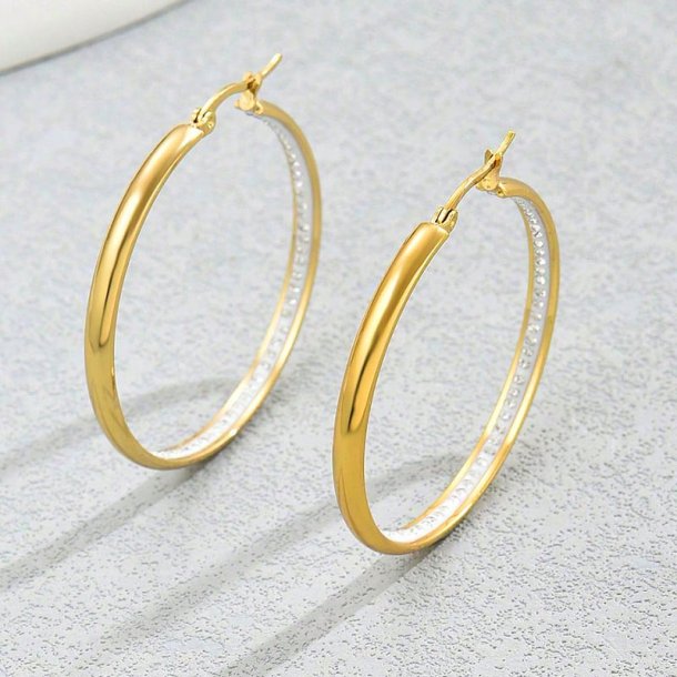 Creolen mit Klappverschluss und Kristallen, vergoldeter Stahl, 45 x 3,5 mm, 2 Stck