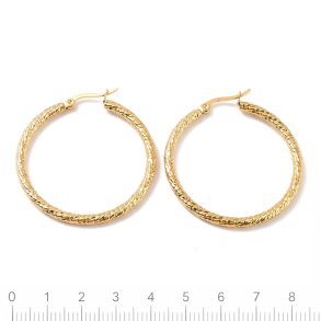 Creole hoop earrings, twisted design, gold-plated steel, 40x3 mm, 2 pcs