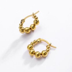 Hoop earrings with round ball beads, gold-plated 304 stainless steel, 18x18 mm, 1 pair