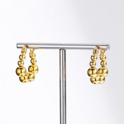 Hoop earrings with round ball beads, gold-plated 304 stainless steel, 18x18 mm, 1 pair