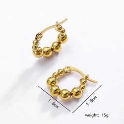 Hoop earrings with round ball beads, gold-plated 304 stainless steel, 18x18 mm, 1 pair