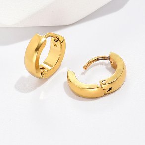 Hinged hoop earring, wide wire, gold-plated STEEL, 10x3 mm, 2 pcs