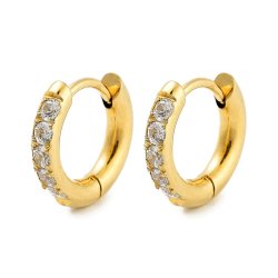 Hinged creole, round wire with CZ, gold-plated STEEL, 13x2.5 mm, 2 pcs