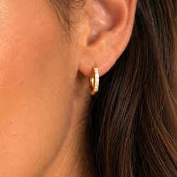 Hinged creole, round wire with CZ, gold-plated STEEL, 13x2.5 mm, 2 pcs