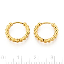 Hinged hoop earring, with ball detailing, gold-plated STEEL, 15x2.5 mm, 2 pcs