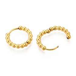 Hinged hoop earring, with ball detailing, gold-plated STEEL, 15x2.5 mm, 2 pcs