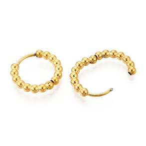 Hinged hoop earring, with ball detailing, gold-plated STEEL, 15x2.5 mm, 2 pcs