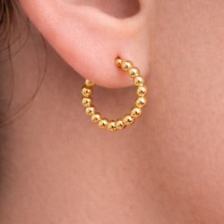 Hinged hoop earring, with ball detailing, gold-plated STEEL, 15x2.5 mm, 2 pcs