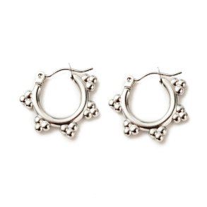 Flower hoop earrings with hinged closure, 304 stainless steel, silver-tone, 21x19 mm, 1 pair