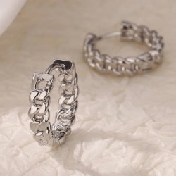 Kreol-Ohrring mit Scharnier, Cuban-Link-Kette, Edelstahl, 15�16 mm, 2 Stck