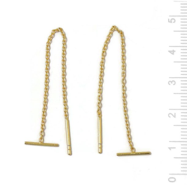 Ear chain with cross pin at one end, anchor chain, gold-plated silver, length 8 cm. 2 pcs