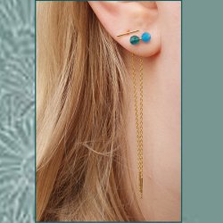 Ohrhaken-Kette mit Kreuzstift an einem Ende, Ankerkette, vergoldetes Silber, L&auml;nge 8 cm, 2 Stck.