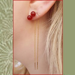 Ohrhaken-Kette mit Kreuzstift an einem Ende, Ankerkette, vergoldetes Silber, L&auml;nge 8 cm, 2 Stck.